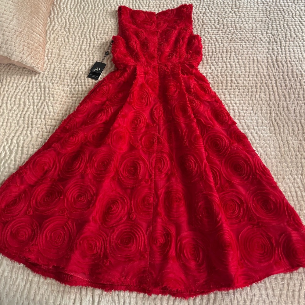 NWT Adrianna Papell Red Dress with Rosette Design + A Matching Purse!